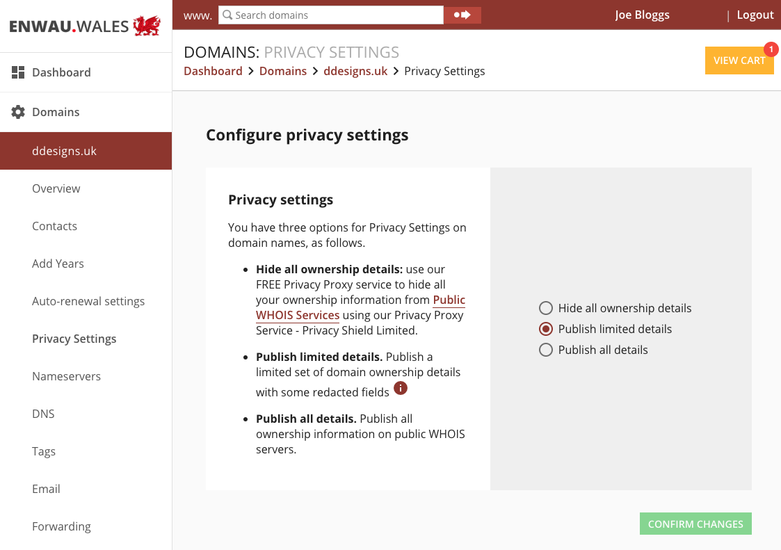 Control Panel privacy proxy settings